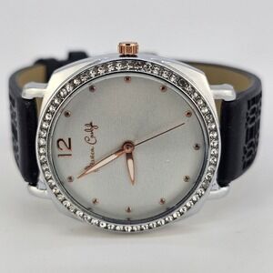 Jessica Carlyle 36MM Women Watch White Dial Crystal Bezel Black Bands NewBattery
